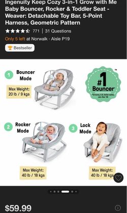Baby Bouncer, Rocker & Toddler Seat 3-in-1