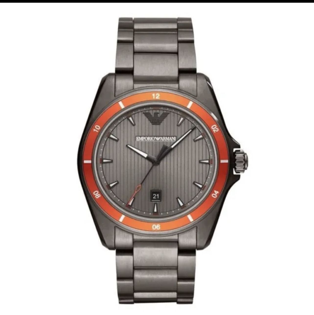 Emporio Armani Sigma 44mm Date Orange Bezel Grey Steel Men's Watch AR11178 🔥From Macys