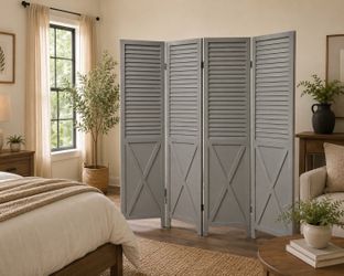 67”H x 64”W Gray Room Divider / Privacy Screen – 4 Panel Folding Partition