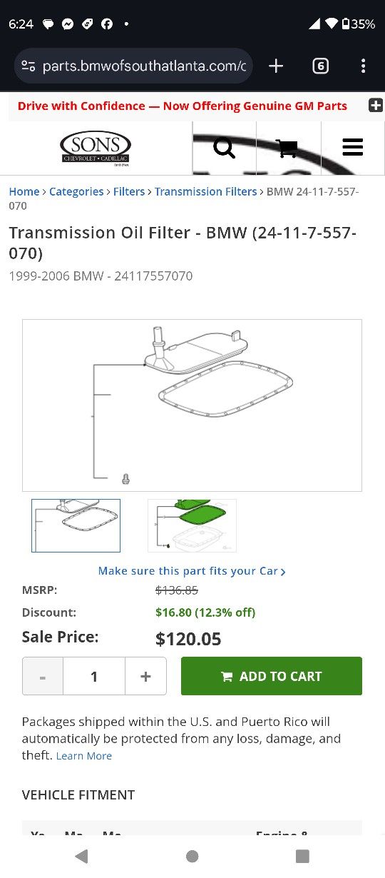 OEM TRANSMISSION FILTER GASKET BMW