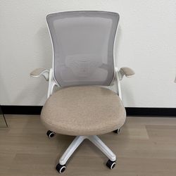 Ergonomic Mesh Office Chair with Flip-Up Arms | White/Beige | Used