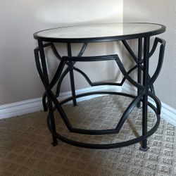 Round mirrored black end table