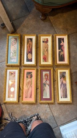 Set of Eight victorian portrait, pictures in gold frames 11 1/2 x 4 1/2