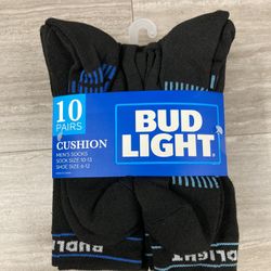 NWT Bud Light Men’s Crew Socks 10 Pairs