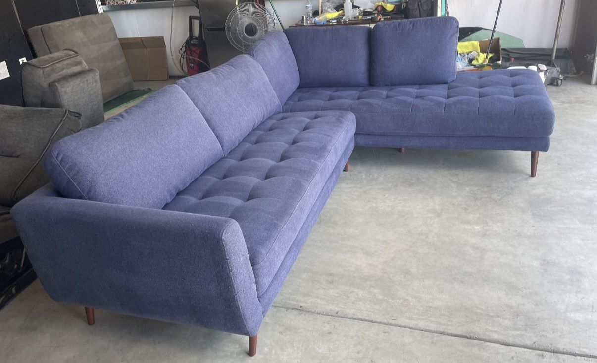 Blue Ginger Denim L-Shape Sectional Sofa with Right Chaise