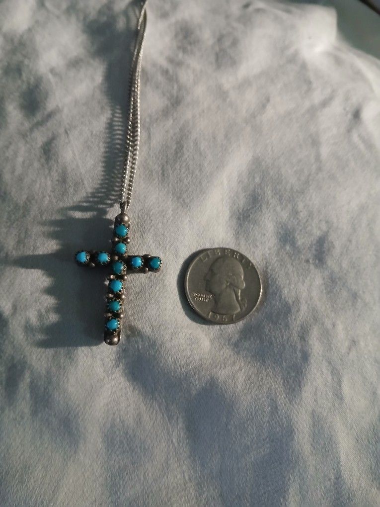 Silver Cross - Turquoise & Coral