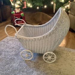 Vintage wicker doll carriage