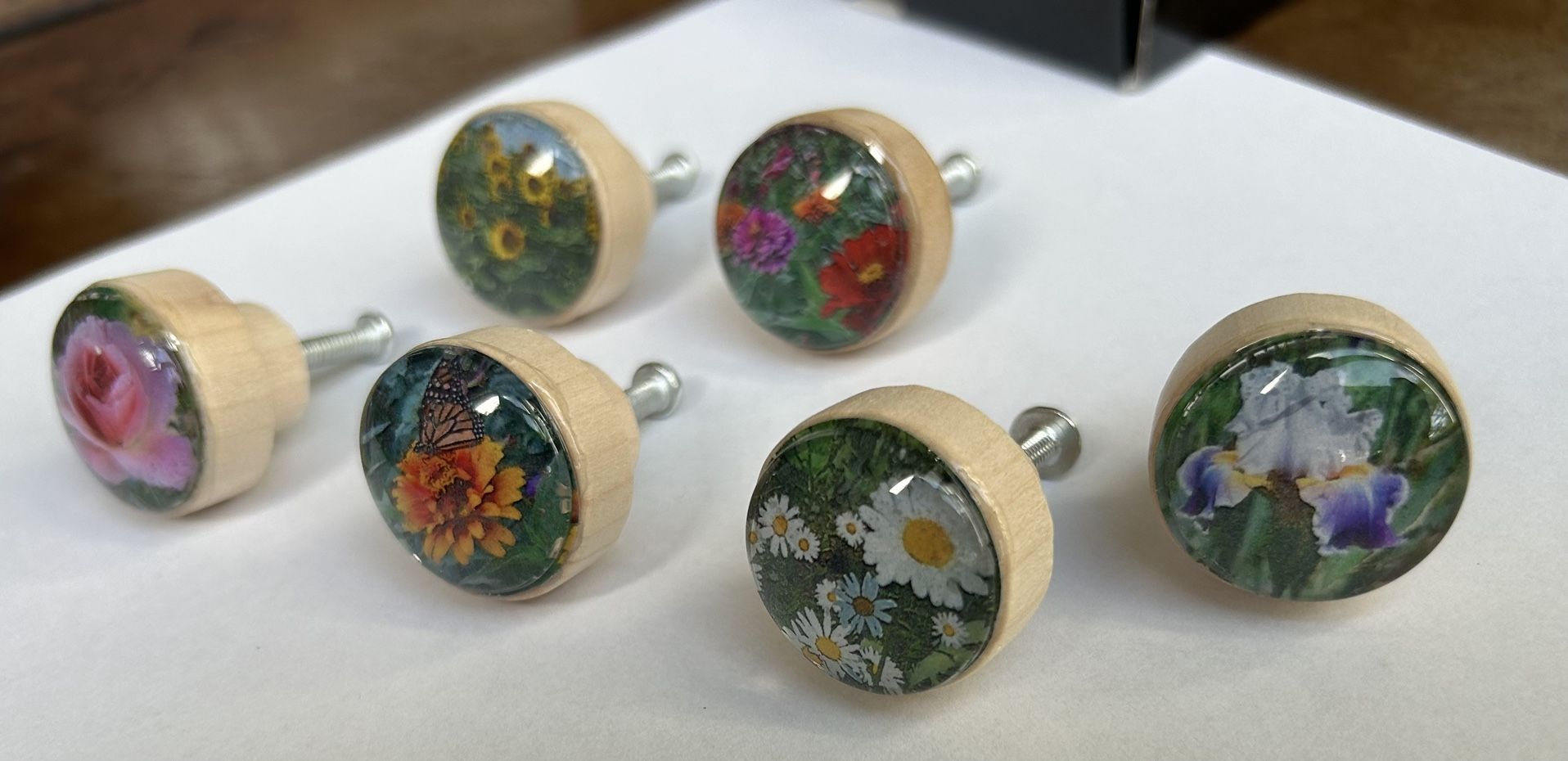 6 Floral Drawer knobs (handmade)