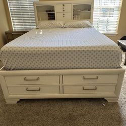 Queen bed with headboard shelves & Storage drawers (Mattress optional)
