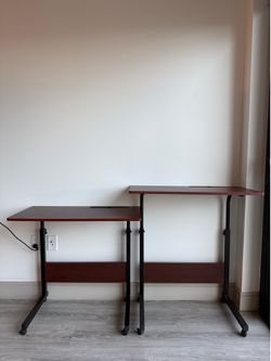 2 Available – Adjustable Mobile Side Tables / Laptop Desk Carts in excellent condition