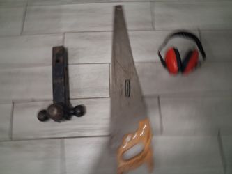 Tow hitch , vintage craftsmen hand-saw , milwaukee noise cancellation ear-muffs