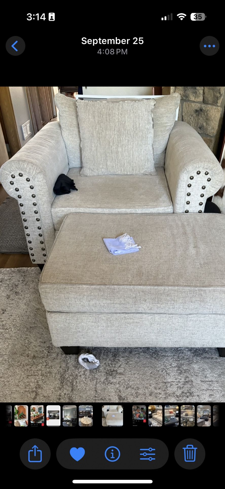 Beige Chair And Ottoman Storage