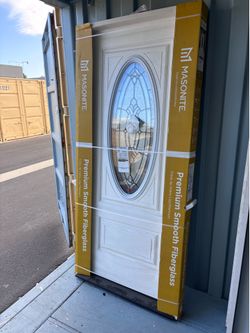 Masonite 36 in. x 80 in. 2 Panel Left-Hand/Inswing 3/4 Lite Decorative Glass Primed Front Door