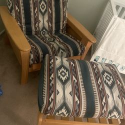 Southwestern Wooden Futon Chair + Ottoman – Rustic Cabin Style