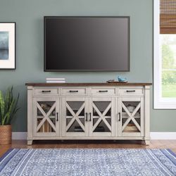 Farmhouse TV Stand with Glass Doors