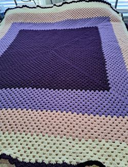 Afghan Hand Crocheted Afghan in Shades of Purple 68 x 68 Acrylic Smoke Free New  68 x 68, all Acrylic and smoke free. Caron - Deep Violet, Threads & L