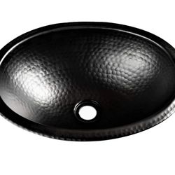 Monarch Abode 17in Oval Drop-in Bathroom Sink Matte Black Hand Hammered New 
