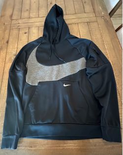 Nike Mens Therma-FIT Pullover Hoodie Black Grey Big Swoosh Medium