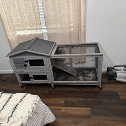 Large Two-Section Wooden Rabbit Hutch with Run