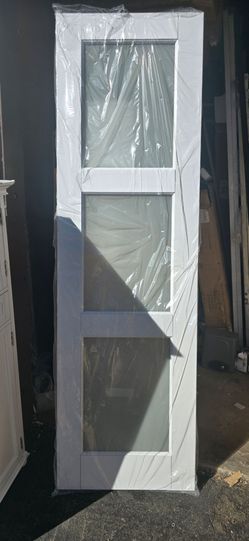 24 in. x 80 in. Solid core Painted, 3 Lite, Frosted Glass, White Pantry Door Panels, Single Interior Door Slab Without Hinges