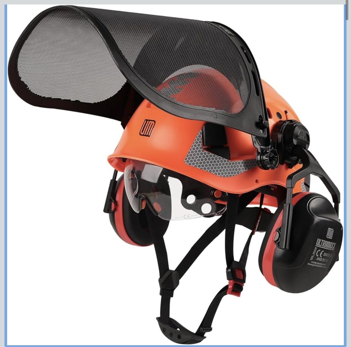 Forestry Safety Helmet with Ear Muffs, Visor, Mesh Face Shield, ANSI Z89.1 Type 1 Class C, Arborist Helmet for Chainsaw, Logging, Garden Work, Electri