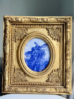 Blue White Fairy Gold Ornate Framed Art Whimsical Mystical Wall Decor