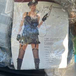 Seven Piece Corrupted Cop Costume Includes Hat, Suspender Strap, Dress Belt, Hand, Coach, Fingerless, Gloves, Walkie-Talkie Arm Badge