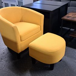 New Modern Accent Chair With Ottoman Yellow Color See Pictures For Dimensions 