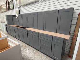 Gray shaker style kitchen cabinets set