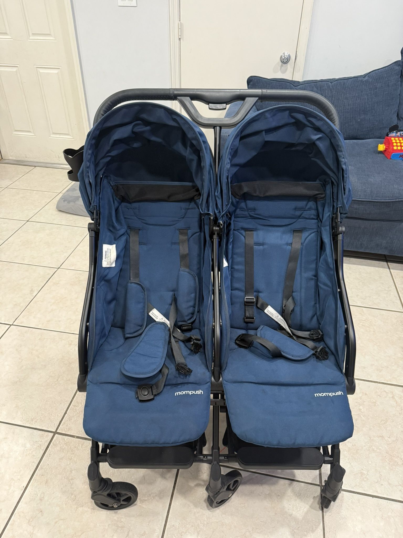 Mompush Double Stroller - blue