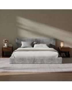 Queen Size cloud Gray Upholstered Platform Bed Frame