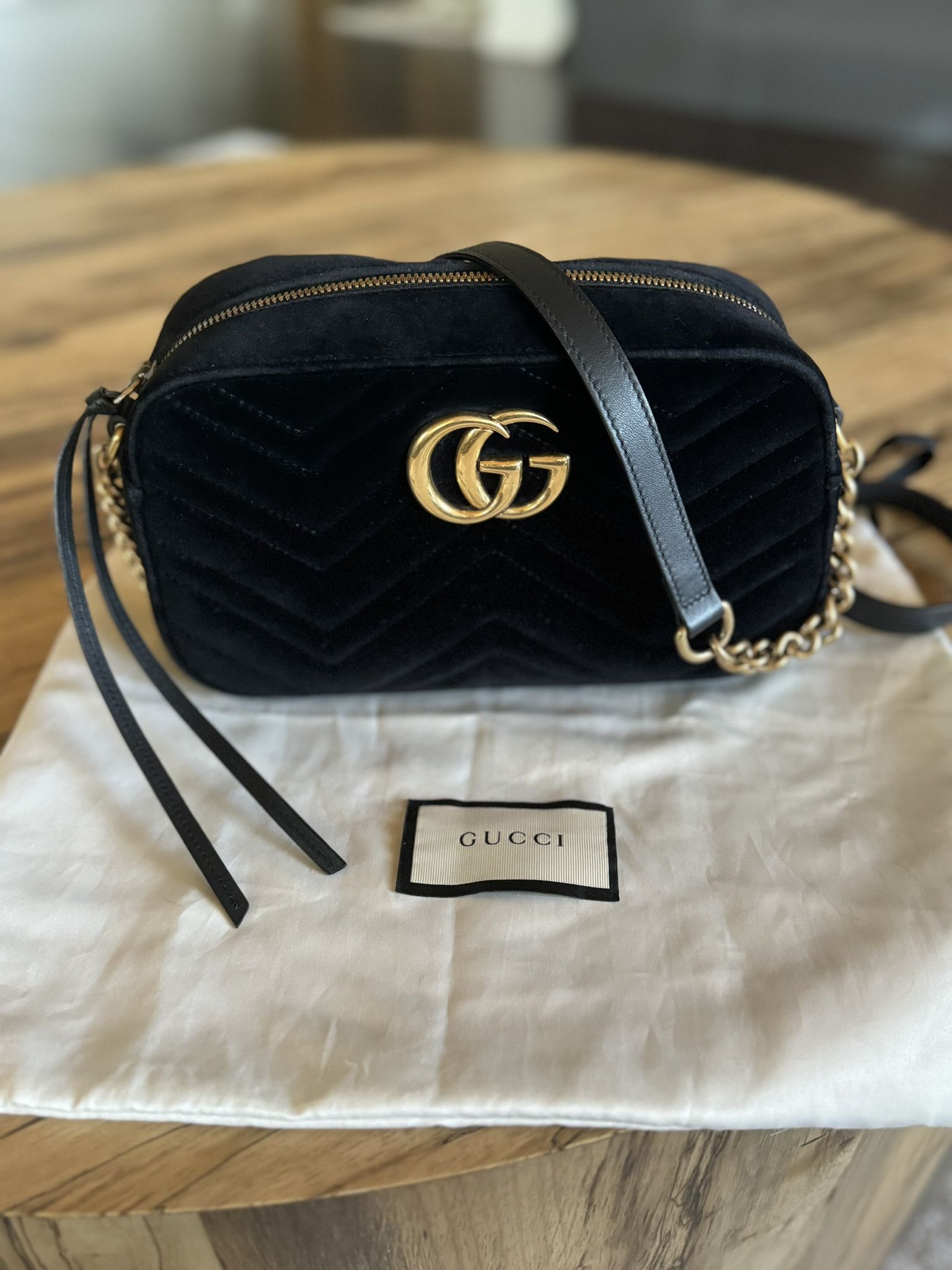 GUCCI, GG Marmont, Black Velvet, Crossbody Bag, Size “Small”