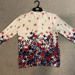 White Floral Women's Button Up Crewneck Sweater Size US PM