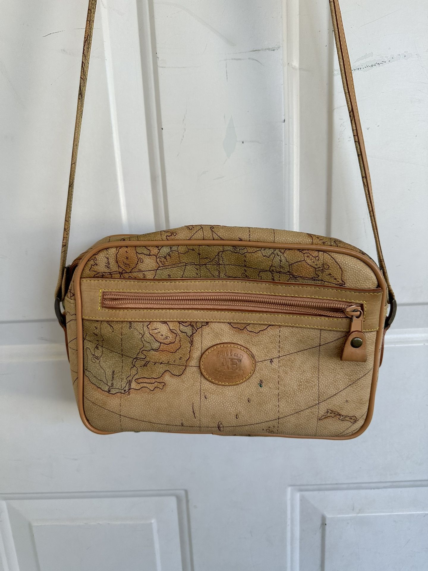 Allan Edward Antique Map Tan Crossbody Adjustable Strap Purse Globetrotter Bag