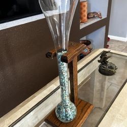 Vintage half Yard of Ale Glass With Wood Stand