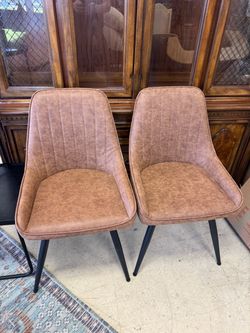 Set of 2 Brown Faux Leather Dining Chairs