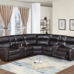 Brand New Espresso Comfy Reclining Sectional Sofa 