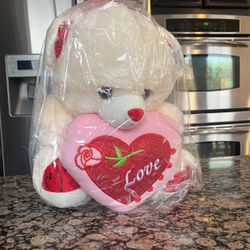 Valentine Large With A Pink Heart LOVE TEDDY BEAR PLUSH.  