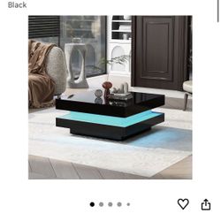 High Gloss Minimalist Design with LED Lights, 2-Tier Square Coffee, Center Table for Living Room, 31.5"x31.5"x14.2", Black