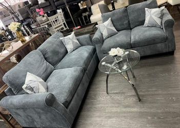 Dark Gray corduroy 2 Pc sofa and loveseat set