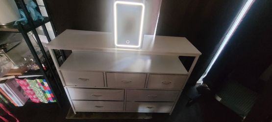 Teen/dorm White Fabric Dresser with mini fridge