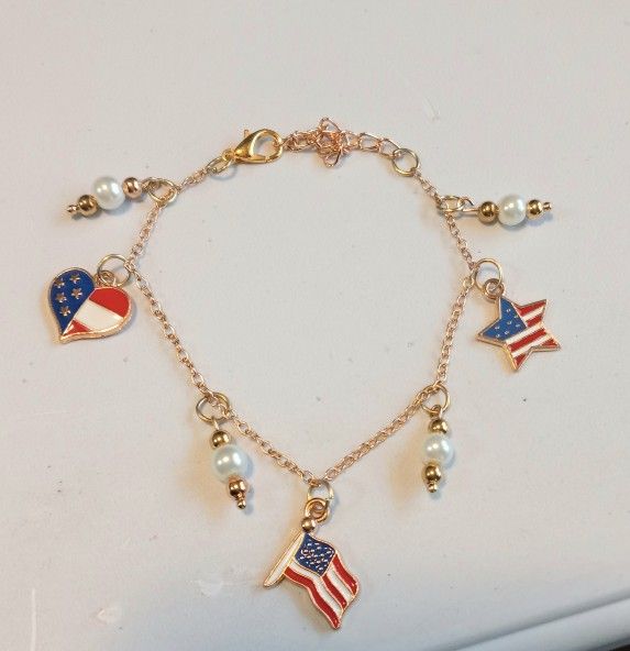 Patriotic Charm Bracelet With White Beaded Accents 