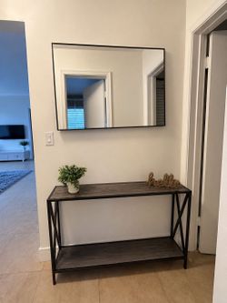 Tucson 47" Barnwood Gray-black console table & mirror set. $60