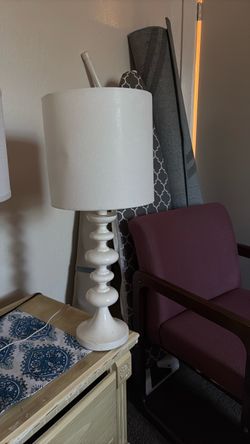 26” White Table Lamp with Drum Shade