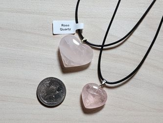 Mom & Daughter set - rose quartz heart necklaces