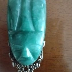 Antique Jade Clip With Sterling Silver