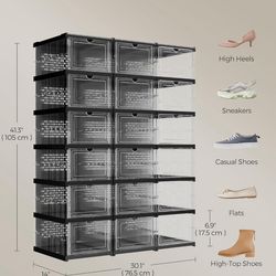 SONGMICS Foldable Shoe Boxes Stackable Shoe Storage Organizer Set of 3 - Black