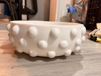 White Ceramic Bowl with Raised Dot Texture