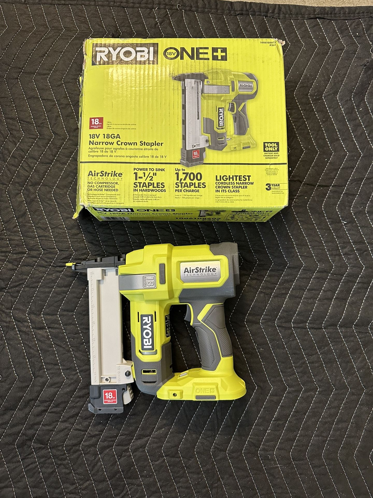 RYOBI ONE+ 18V 18-Gauge Cordless AirStrike Narrow Crown Stapler (Tool Only)