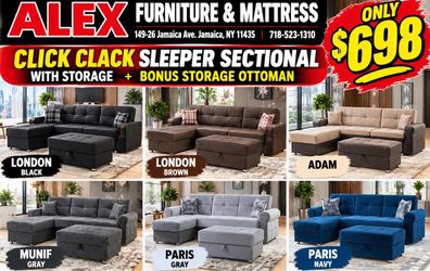 Click Clack Sleeper Sectional with Storage Ottoman